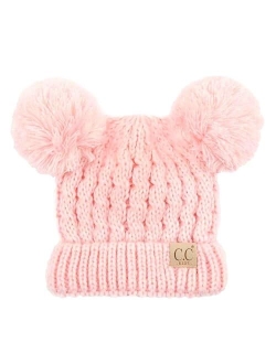 C.C Kids' Cable Knit Double Pom Beanie for Kids - Comfortable Soft Warm Children Youth Skully Hat with Pom