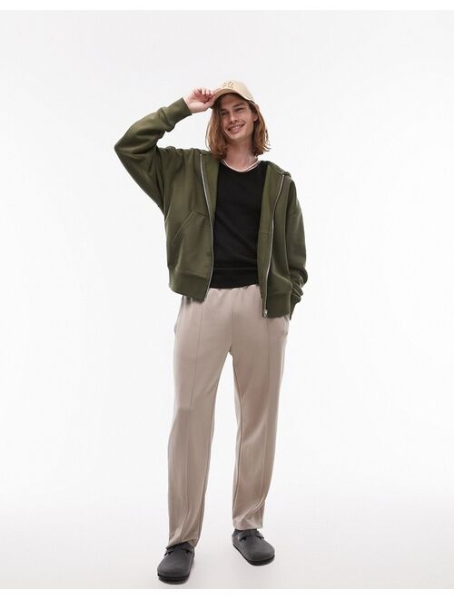 Topman premium heavyweight oversized full zip hoodie in khaki