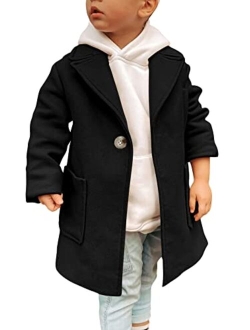 Gafeng Kids Toddler Boys Wool Blend Trench Coat Long Sleeve Mid Length Pea Overcoat Outerwear