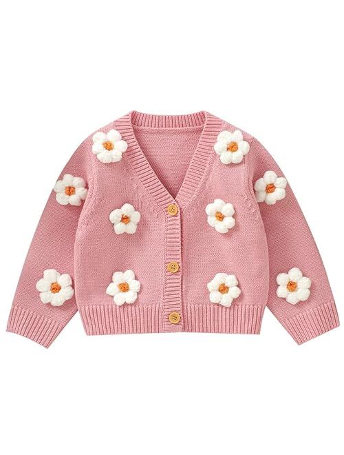 Neiwech Baby Girl Cardigan Sweater Toddler Knit V-Neck Button Long Sleeve Outwear Fall Winter Clothes