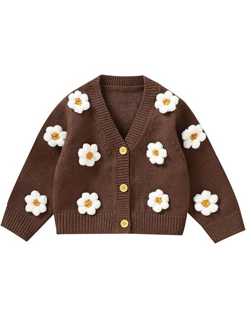 Neiwech Baby Girl Cardigan Sweater Toddler Knit V-Neck Button Long Sleeve Outwear Fall Winter Clothes