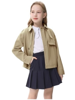 Kukume Kids Girls Outwear Jacket Hooded Lightweight Button Down Trench Coat Waterproof Active Windbreaker