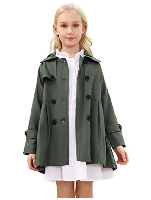 Kukume Kids Girls Outwear Jacket Hooded Lightweight Button Down Trench Coat Waterproof Active Windbreaker