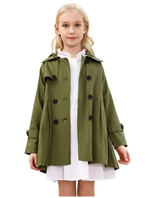 Kukume Kids Girls Outwear Jacket Hooded Lightweight Button Down Trench Coat Waterproof Active Windbreaker