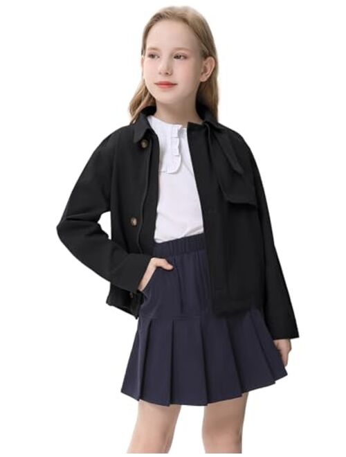 Kukume Kids Girls Outwear Jacket Hooded Lightweight Button Down Trench Coat Waterproof Active Windbreaker