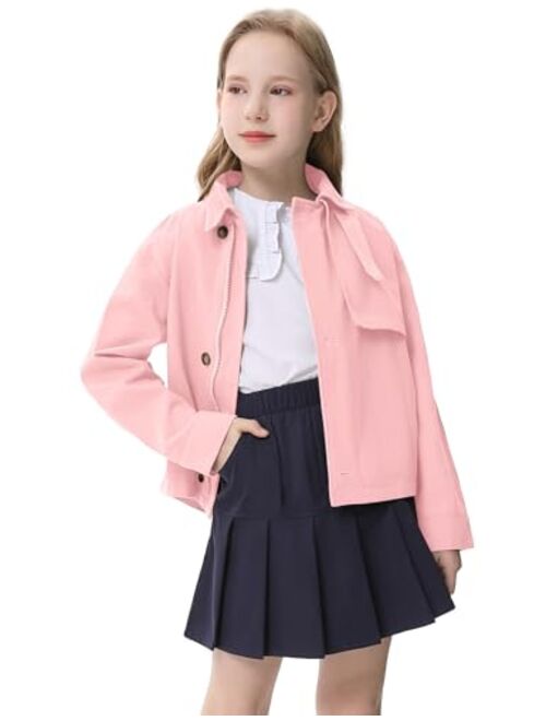 Kukume Kids Girls Outwear Jacket Hooded Lightweight Button Down Trench Coat Waterproof Active Windbreaker