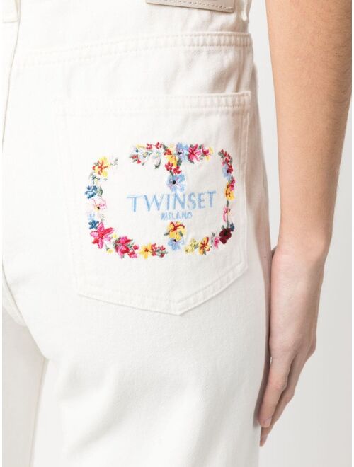 TWINSET embroidered-logo straight-leg denim trousers