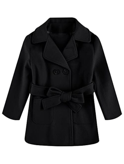 Runcati Baby Kids Boys Girls Classic Wool Blend Coat Winter Double Breasted Trench Coat Outwear Pea Coat Jacket with Belt