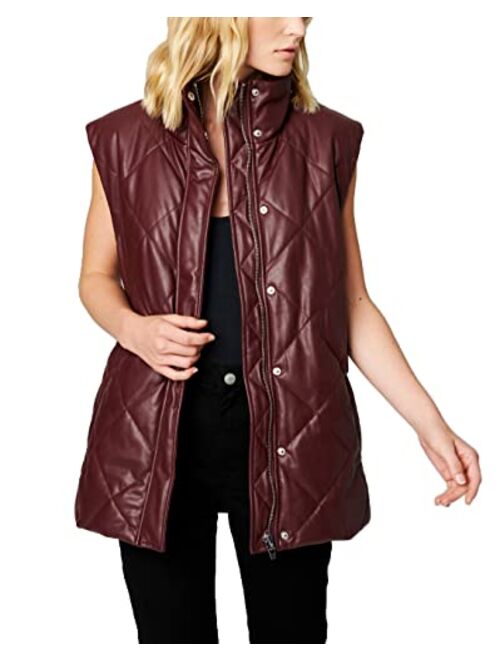 [BLANKNYC] Womens Vegan Leather Quilted Vest With Self Belt