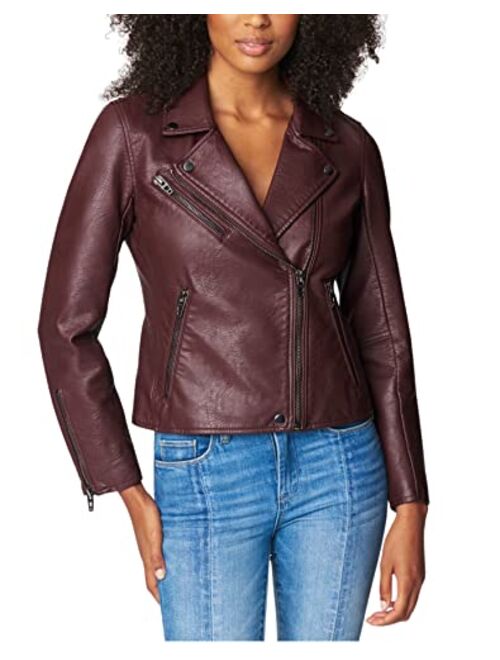 [BLANKNYC] Womens Luxury Clothing Semi Fitted Vegan Leather Motorcycle Jacket