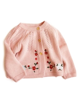 Simplee kids Baby Girl Thin Sweater Solid White Pink Cardigans for Toddler 0-3Years