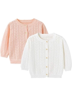 Simplee kids Baby Girl Thin Sweater Solid White Pink Cardigans for Toddler 0-3Years