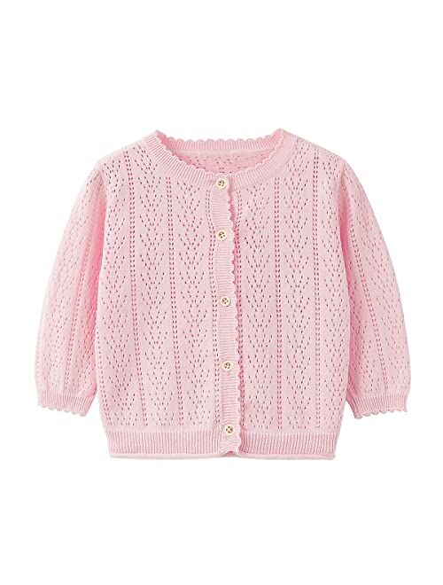 Simplee kids Baby Girl Thin Sweater Solid White Pink Cardigans for Toddler 0-3Years