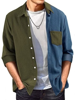 JMIERR Men's Corduroy Button Down Shirts Casual Long Sleeve Shacket Jacket with Flap Pockets