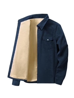 JMIERR Men's Corduroy Button Down Shirts Casual Long Sleeve Shacket Jacket with Flap Pockets