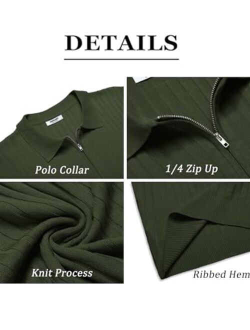 COOFANDY Men's Zipper Polo Shirts Short Sleeve Ribbed Knit Polo T Shirts Fashion Casual Golf Shirts