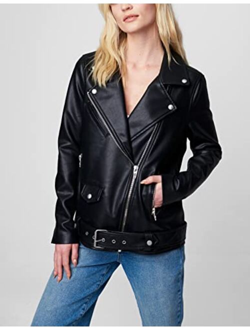 [BLANKNYC] womens Long Relaxed Vegan Leather Moto Jacket