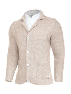 Beotyshow Men's Shawl Collar Cardigans Long Sleeve Button Down Casual Knitted Slim Fit Cardigan Sweater with Pocket