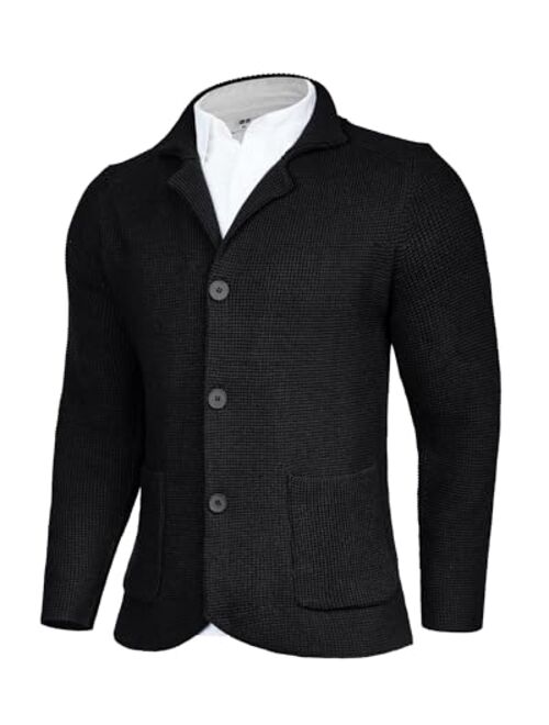 Beotyshow Men's Shawl Collar Cardigans Long Sleeve Button Down Casual Knitted Slim Fit Cardigan Sweater with Pocket