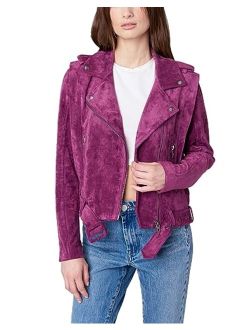 [BLANKNYC] womens Belted Faux Suede Moto Jacket