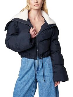 Blank NYC Nylon Puffer Jacket with Sherpa Detail