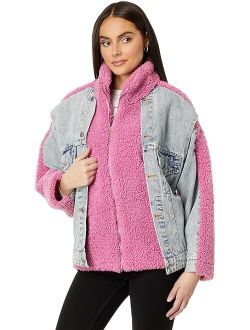 Blank NYC Pink Sherpa and Denim Trucker Jacket in Candy Land