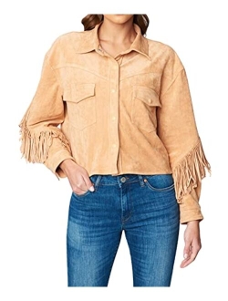 Blank NYC Faux Suede Fringe Shirt Jacket in Hot Cocoa