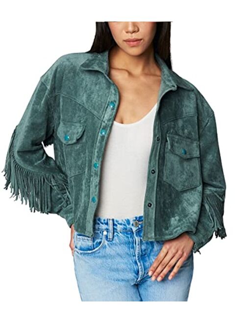 BLANKNYC Blank NYC Faux Suede Fringe Shirt Jacket in Hot Cocoa