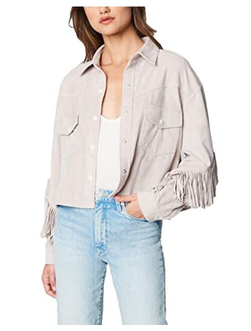 BLANKNYC Blank NYC Faux Suede Fringe Shirt Jacket in Hot Cocoa