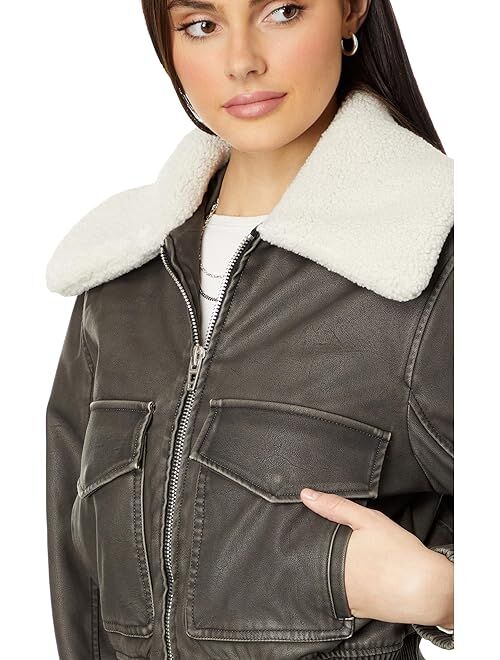 BLANKNYC Blank NYC Leather Bomber with Sherpa Collar