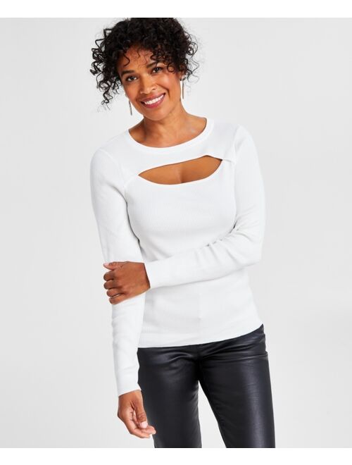 INC International Concepts I.N.C. International Concepts Ribbed Cutout Crewneck Sweater, Created for Macy's