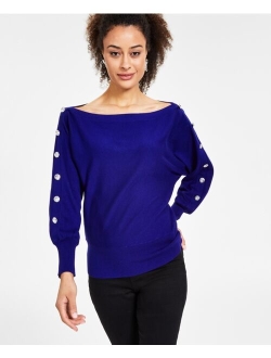 Women's Rhinestone-Button Sweater, Created for Macy's