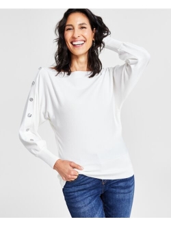 Women's Rhinestone-Button Sweater, Created for Macy's