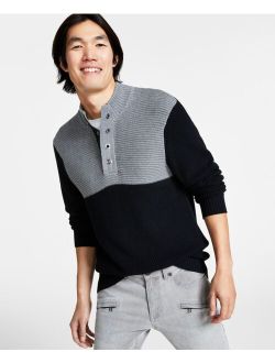 Men's Regular-Fit Colorblocked Textured 1/4-Snap Mock-Neck Sweater, Created for Macy's