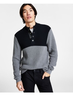 Men's Regular-Fit Colorblocked Textured 1/4-Snap Mock-Neck Sweater, Created for Macy's