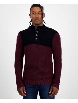 Men's Regular-Fit Colorblocked Textured 1/4-Snap Mock-Neck Sweater, Created for Macy's