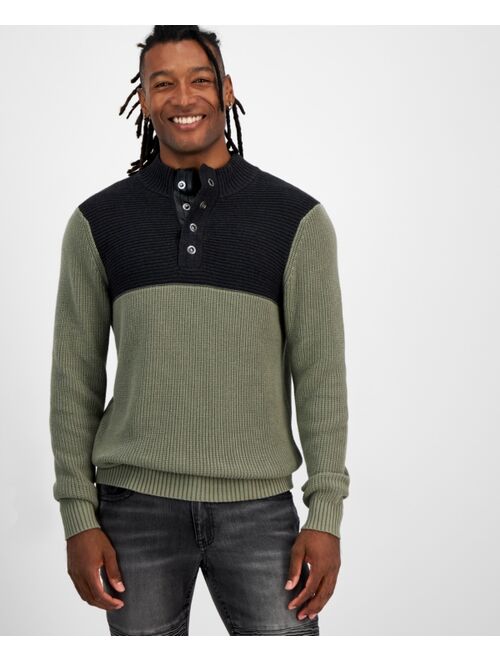 INC International Concepts I.N.C. International Concepts Men's Regular-Fit Colorblocked Textured 1/4-Snap Mock-Neck Sweater, Created for Macy's