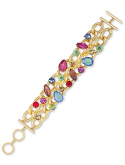 Gold-Tone Chain & Mixed Stone Double-Row Flex Bracelet, Created for Macy's