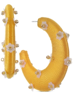 Gold-Tone Flower-Bead Thread-Wrapped C-Hoop Earrings, Created for Macy's