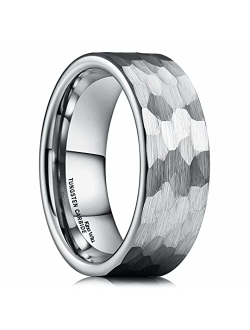 King Will 8mm Black/Rose Gold/Silver/Gold Tungsten Carbide Ring Inner Hole Inlaid Wood Hammered Texture Flat Style