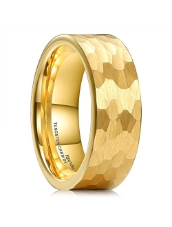 King Will 8mm Black/Rose Gold/Silver/Gold Tungsten Carbide Ring Inner Hole Inlaid Wood Hammered Texture Flat Style