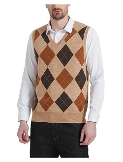 Kallspin Men's Argyle Vest Sweater Wool Blend V-Neck Sleeveless Pullover Sweater