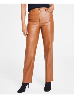 Women's Faux-Leather Straight-Leg Pants, Created for Macy's