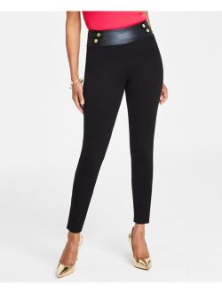 Women's Mixed-Media Pull-On Ponte Skinny Pants, Created for Macy's