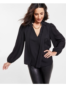 Women's Long-Sleeve Chain-Neck Blouse, Created for Macy's