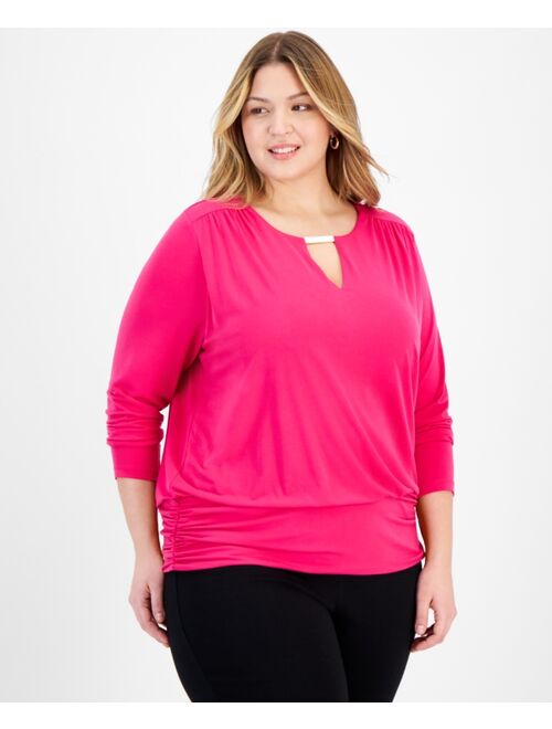 INC International Concepts I.N.C. International Concepts Plus Size Hardware-Keyhole Top, Created for Macy's