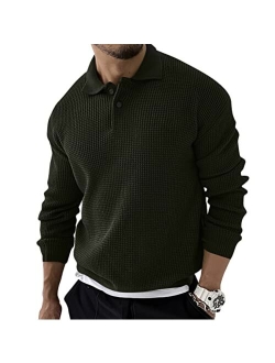 Angeun Mens Long Sleeve Polo Sweater Casual Quarter Button Up Lapel Collar Fall Winter Tops for Men