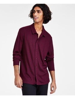 Men's Regular-Fit Ribbed-Knit Button-Down Shirt, Created for Macy's