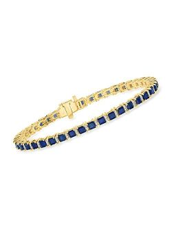 10.00 ct. t.w. Sapphire and .50 ct. t.w. Diamond Tennis Bracelet in 18kt Gold Over Sterling. 7 inches