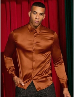 Shein Manfinity AFTRDRK Men Solid Button Front Satin Shirt